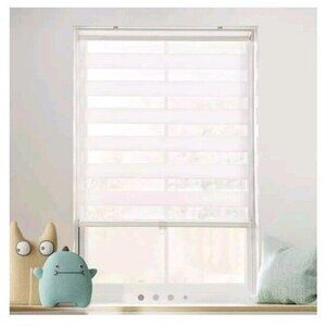 No Tools No Drill Cordless Polyester Dual Layer Zebra Roller Blinds Light...